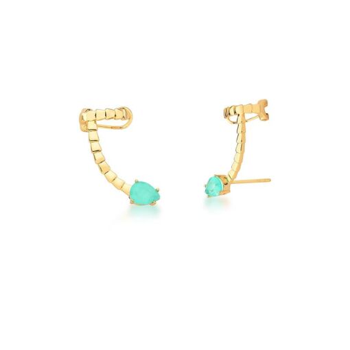 BRINCO EAR CUFF COM CRISTAL EM GOTA FUSION BANHADO A OURO