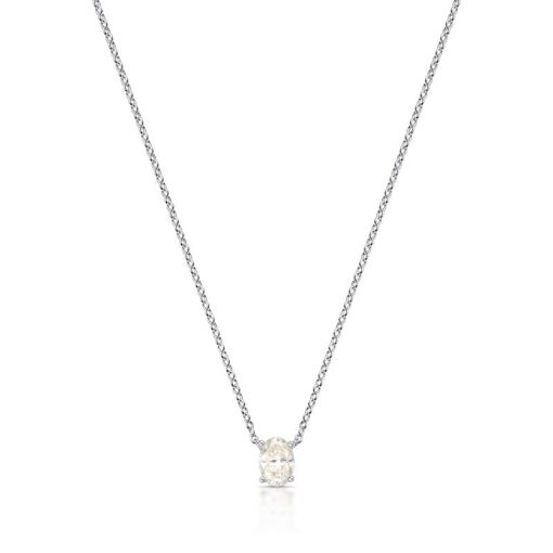 COLAR COM PEDRA OVAL MOISSANITE 7.5MM PRATA RODINADA