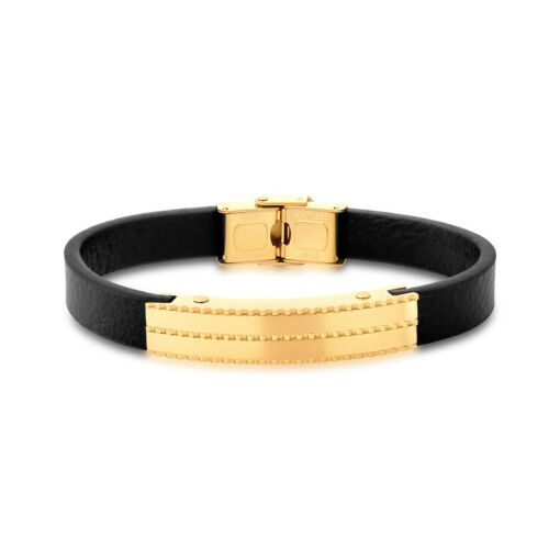 PULSEIRA EM COURO LEGÍTIMO COM PLACA LISA EM AÇO