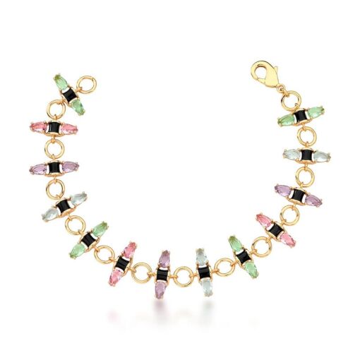 PULSEIRA ESMALTADA E COM CRISTAIS COLORIDOS BANHADO A OURO