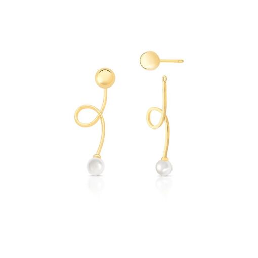 BRINCO CURVO EAR JACKET COM ESFERA LISA E PÉROLA SHELL