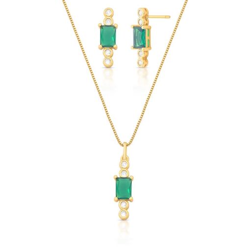 CONJUNTO DE BRINCO E COLAR COM PINGENTE EM CRISTAL RETANGULAR