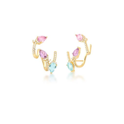BRINCO EAR CUFF COM CRISTAIS EM GOTAS COLORIDOS