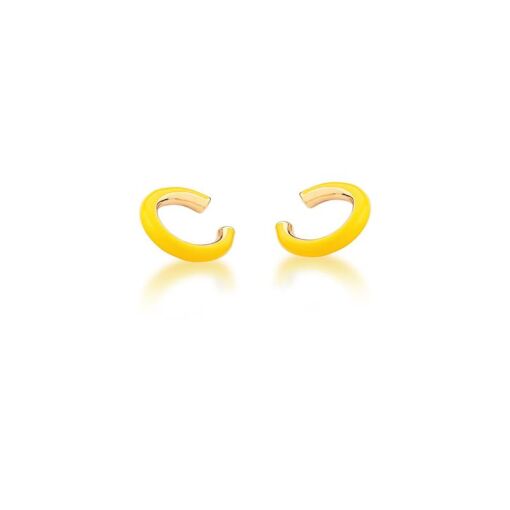 PIERCING DE ORELHA ESMALTADO AMARELO BANHADO A OURO