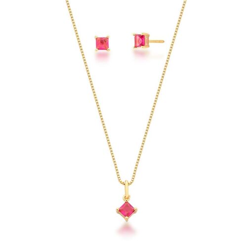 CONJUNTO BRINCO E COLAR COM CRISTAL BANHADO A OURO