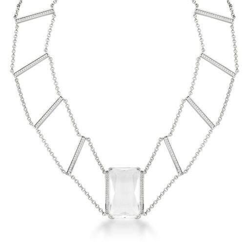 CHOKER COM CRISTAL RETANGULAR INCOLOR BANHADO A RÓDIO