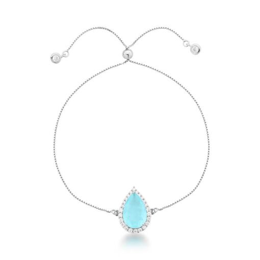 PULSEIRA SHAMBALA COM CRISTAL GOTA ÁGUA MARINHA BANHADO DE RÓDIO