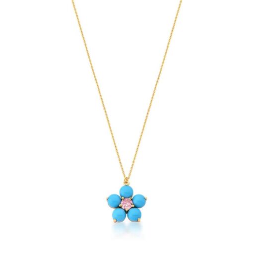 CORRENTE COM PINGENTE DE FLOR TURQUESA BANHADA A OURO