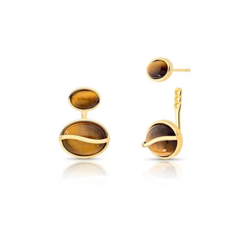 BRINCO EAR JACKET COM CRISTAL OVAL BANHADO A OURO