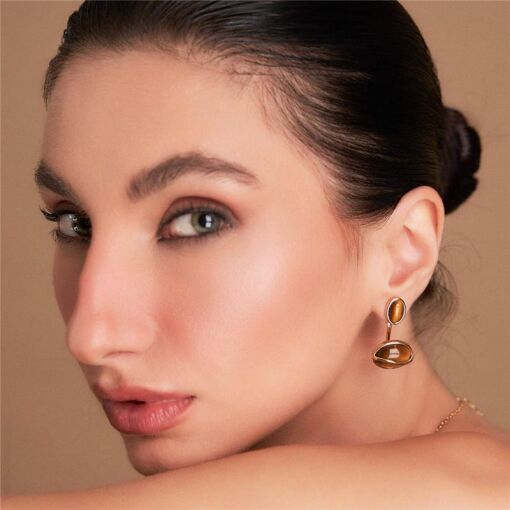 BRINCO EAR JACKET COM CRISTAL OVAL BANHADO A OURO