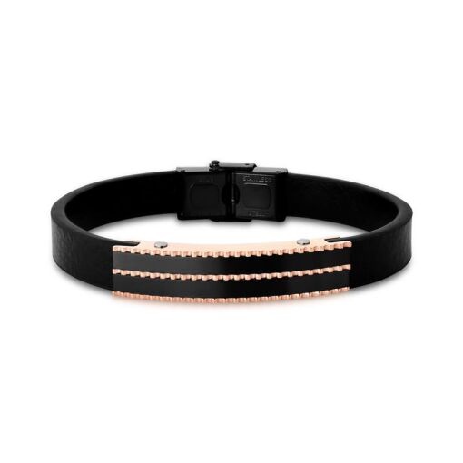 PULSEIRA EM COURO LEGÍTIMO COM PLACA LISA EM AÇO