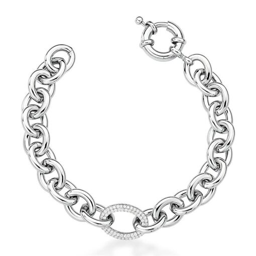 PULSEIRA COM ELOS OVAIS LISOS E CRAVEJADO  DE ZIRCÔNIAS