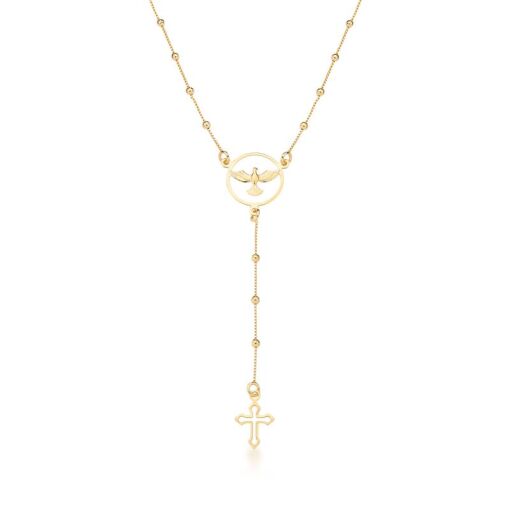 COLAR GRAVATA COM DIVINO ESPIRITO SANTO LISO BANHADO A OURO