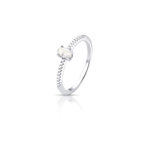 ANEL COM PEDRA OVAL MOISSANITE 3.5MM PRATA RODINADA