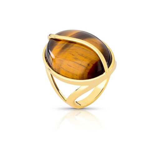 ANEL CURVO COM CRISTAL OVAL BANHADO A OURO