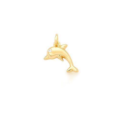 PINGENTE DE GOLFINHO COM PONTO DE LUZ BANHADO A OURO