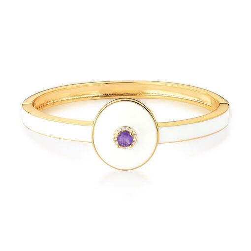 BRACELETE COM OVAL ESMALTADO E CRISTAL BANHADO A OURO