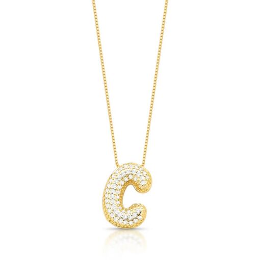 COLAR COM PINGENTE DE LETRA "C" CRAVEJADO BANHADO A OURO