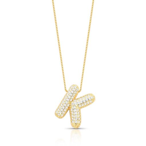 COLAR COM PINGENTE DE LETRA "K" CRAVEJADO BANHADO A OURO