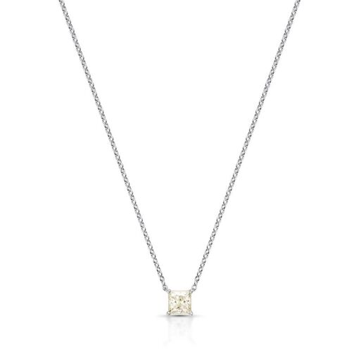 COLAR COM PINGENTE QUADRADO PEDRA MOISSANITE 5MM PRATA RODINADA