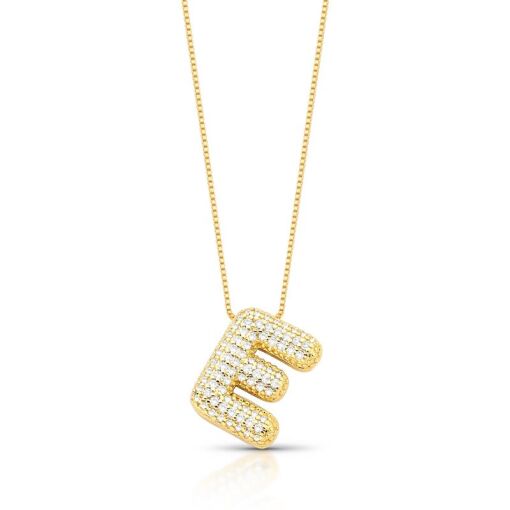 COLAR COM PINGENTE DE LETRA "E" CRAVEJADO BANHADO A OURO