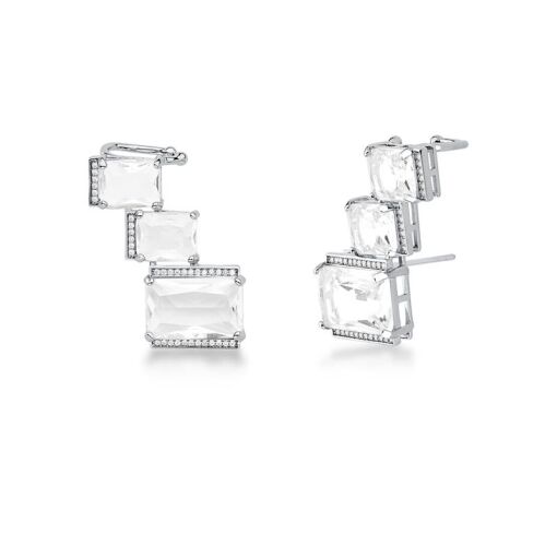 BRINCO EAR CUFF COM CRISTAL INCOLOR BANHADO A RÓDIO