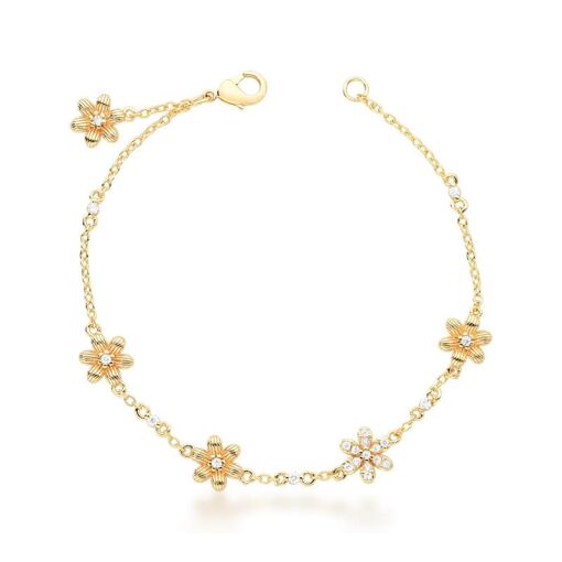 PULSEIRA COM  FLORES TRABALHADA E ZIRCÔNIAS BANHADA A OURO