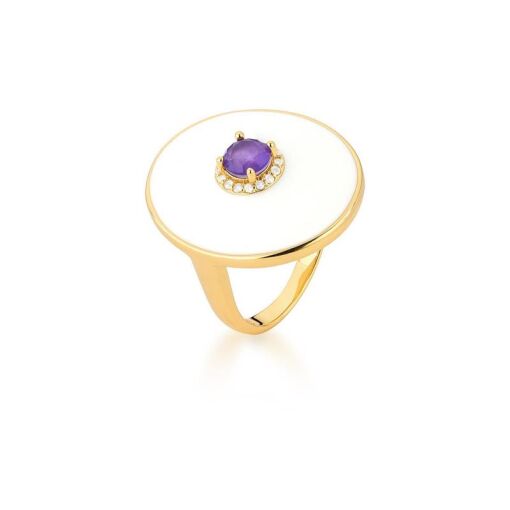 ANEL OVAL ESMALTADO COM CRISTAL BANHADO A OURO
