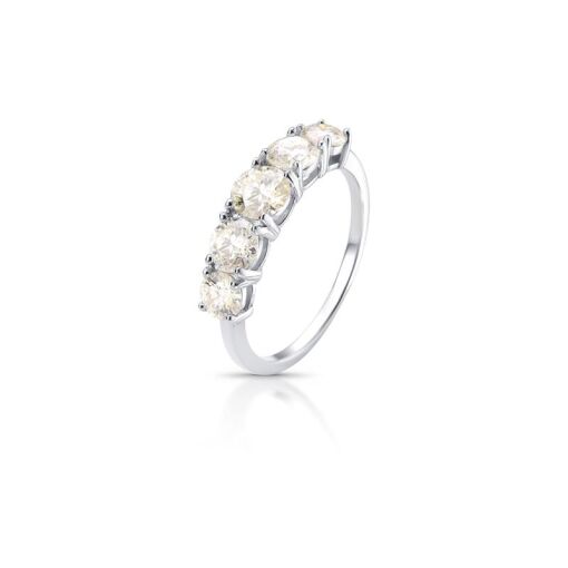 ANEL COM PEDRAS REDONDAS MOISSANITE 5MM PRATA RODINADA