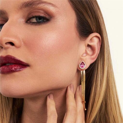 BRINCO EAR JACKET LAMINADO E CRISTAL DE GOTA BANHADO A OURO