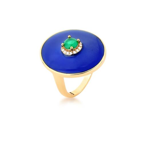 ANEL OVAL ESMALTADO COM CRISTAL BANHADO A OURO