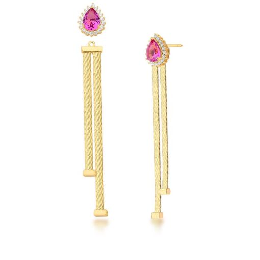 BRINCO EAR JACKET LAMINADO E CRISTAL DE GOTA BANHADO A OURO
