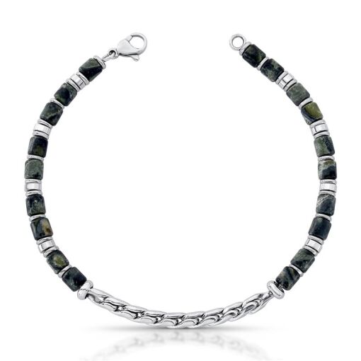 PULSEIRA EM MALHA DE ELOS COM PEDRAS INTERCALADAS AÇO