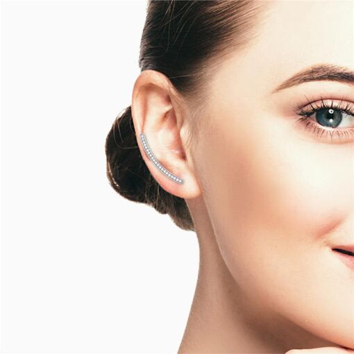 BRINCO EAR CUFF CRAVEJADO DE ZIRCÔNIA PRATA RODINADA