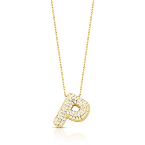 COLAR COM PINGENTE DE LETRA "P" CRAVEJADO BANHADO A OURO