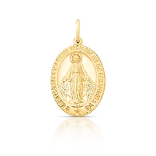 PINGENTE OVAL IMAGEM NOSSA SENHORA DAS GRAÇAS PRATEADO