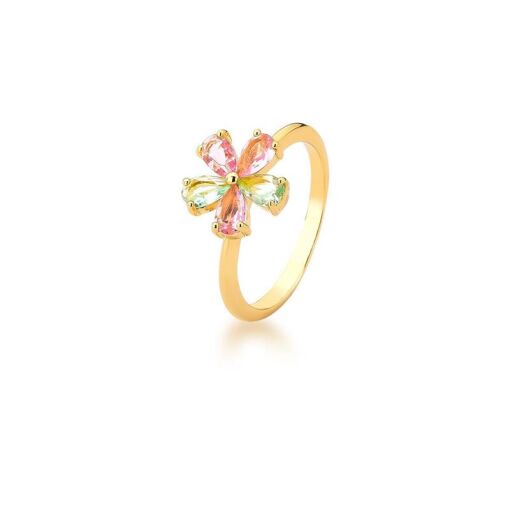 ANEL DE FLOR COM CRISTAIS BANHADO A OURO