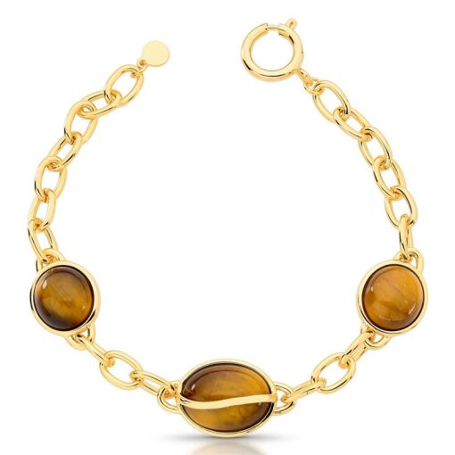 PULSEIRA COM CRISTAL OVAL E ELOS BANHADO A OURO