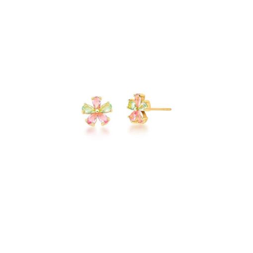 BRINCO DE FLOR COM CRISTAIS BANHADO A OURO