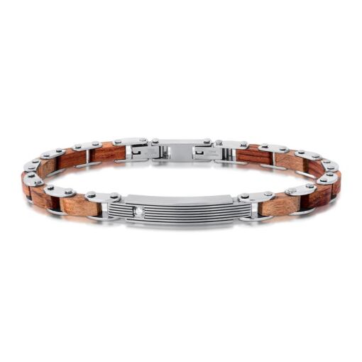 PULSEIRA INTERCALADA EM MADEIRA COM ZIRCÔNIA AÇO