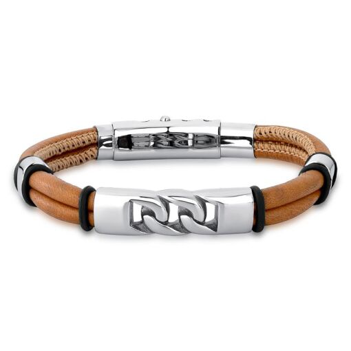PULSEIRA EM COURINO COM ELOS EM AÇO
