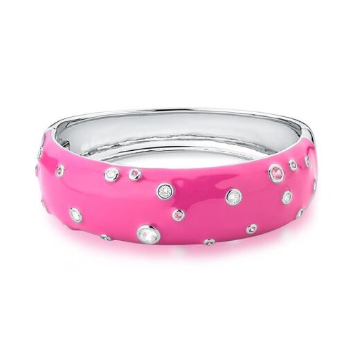 BRACELETE ESMALTADO ROSA COM ZIRCÔNIAS BANHADO A RÓDIO