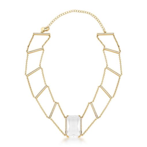 CHOKER COM CRISTAL RETANGULAR TRANSPARENTE BANHADO A OURO