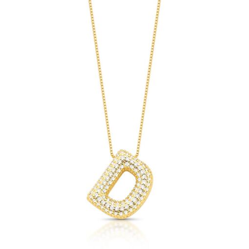 COLAR COM PINGENTE DE LETRA "D" CRAVEJADO BANHADO A OURO