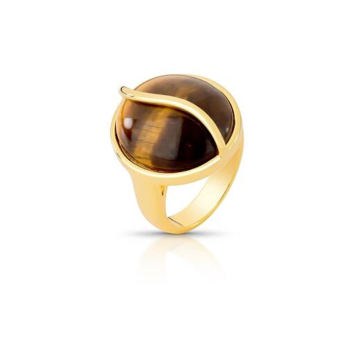 ANEL CURVO COM CRISTAL OVAL BANHADO A OURO