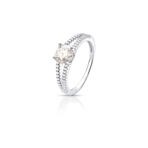 ANEL DUAS VOLTAS COM PEDRA REDONDA MOISSANITE 6MM PRATA RODINADA