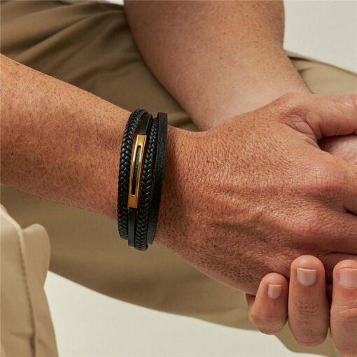 PULSEIRA EM COURO LEGÍTIMO QUATRO VOLTAS COM PLACA EM AÇO