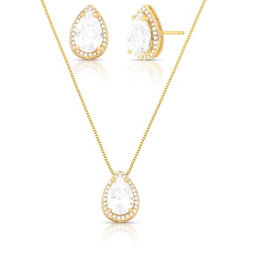 CONJUNTO COLAR E BRINCO COM CRISTAL DE GOTA