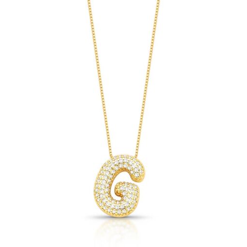 COLAR COM PINGENTE DE LETRA "G" CRAVEJADO BANHADO A OURO