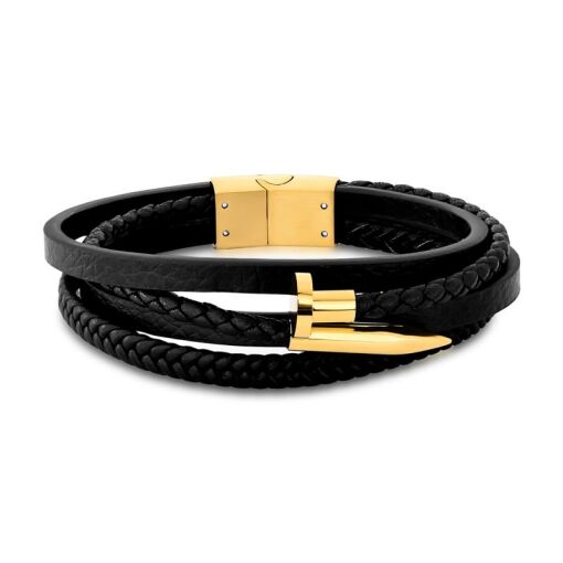 PULSEIRA EM COURO LEGÍTIMO COM PINGENTE DE PREGO EM AÇO